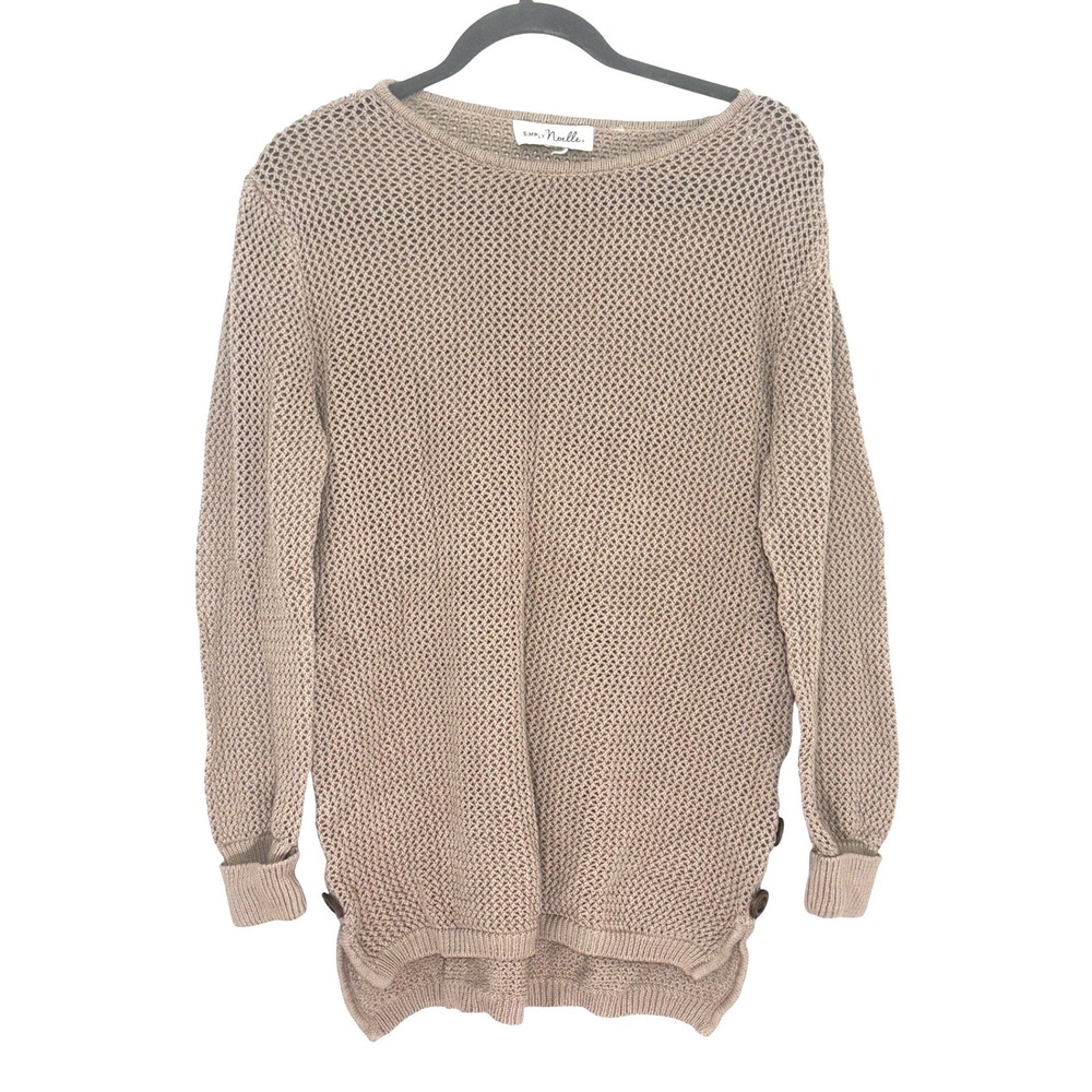 Simply Noelle Light Brown Open Knit Button Side Sweater Women Large Pullover